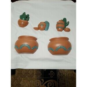 Cactus and Southwest Pottery Vtg BURWOOD PRODUCTS CO Wall Set 3139